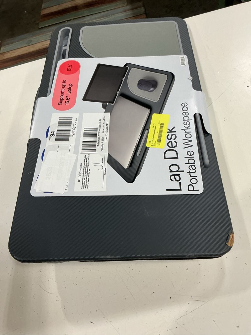 Condition photo showing As Is for onn lap desk portable work station for 15.6" laptops, phone & tablet, greystone