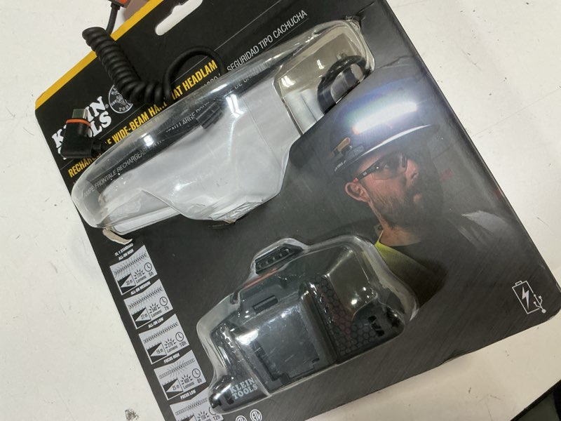 Condition photo showing New/Like New for klein tools khh56308 rechargeable led wide-beam headlamp for klein tools hard hats, 770 lumens, for work, battery and mount included headlamp with mount