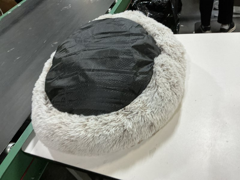 Condition photo showing As Is for Calming Round Dog Beds &Cat Cave Bed with Hooded Cover,Plush Fluffy Dog Bed Anti-Anxiety Cat Cave Bed,Waterproof Bottom Washable (Coffee, 25.6X 25.6inch) 25.6x 25.6inch Coffee