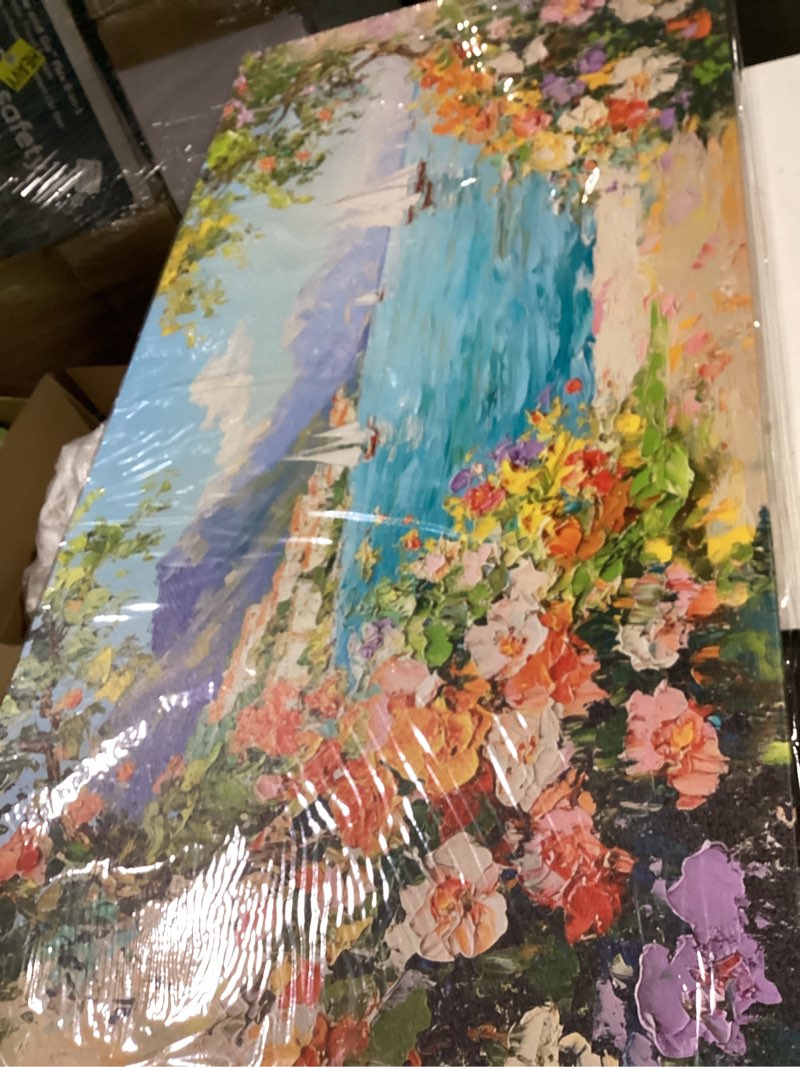 Condition photo showing Good Condition for crmotu coastal wall art, flower pictures wall decor, large landscape wall art, ocean sailboat artwork for walls, seaside canvas painting for living room bedroom modern office art prints 24x48inch 48"l x 24"w bay flower gate