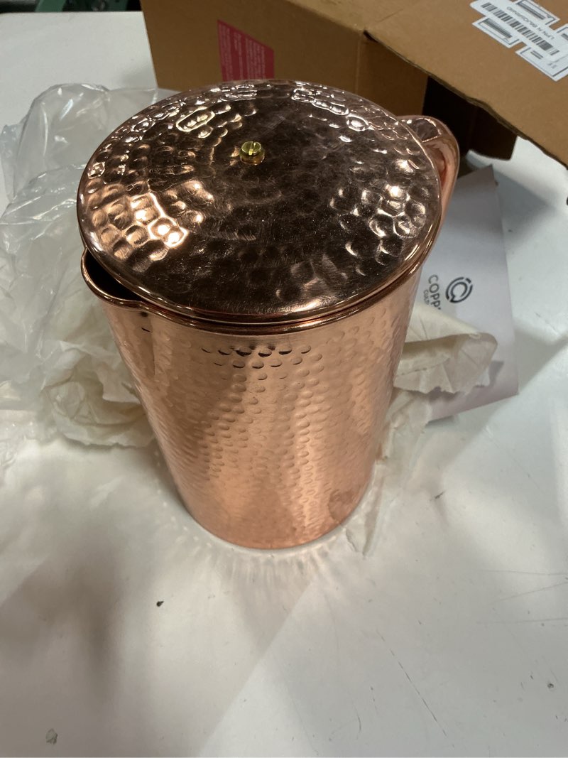 Condition photo showing Good Condition for copper water pitcher with lid – 100% pure copper jug for drinking water, juices and beverages (68oz / 2l) | handcrafted hammered vessel 68oz (classic tall)