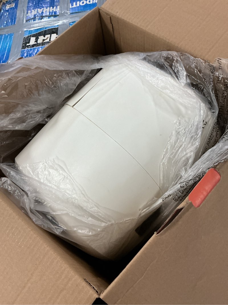 Condition photo showing As Is for beautiful 6qt air fryer with turbocrisp technology, evergood ceramic nonstick coating, white icing