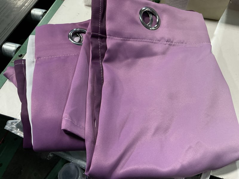 Condition photo showing Good Condition for COSVIYA Grommet Ombre Room Darkening Curtains 45 inch Length, Purple and Greyish White Gradient Drap