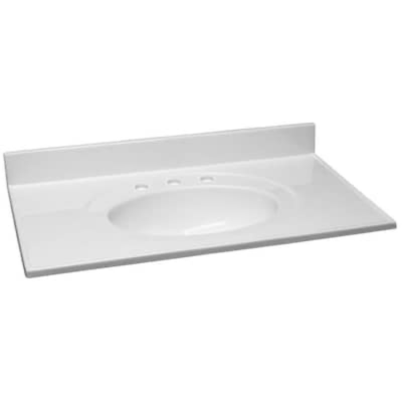 design house 37-in x 22-in solid white cultured marble single sink widespread faucet mount