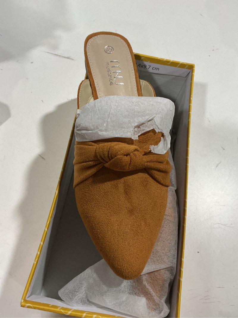 Condition photo showing Good Condition for MUSSHOE Mules for Women Flats Comfortable Pointed Toe Slip on Women Mules Flats… 6.5 Tan Knot