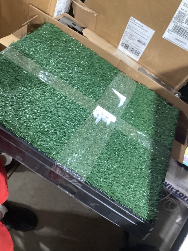 Condition photo showing Good Condition for grass pad for dogs 39.3 x 31.5 inches strong absorbency soft artificial grass for pets potty training, easy to clean fake grass for dog indoor outdoor use(1 pack) 39.4x31.5 inch green