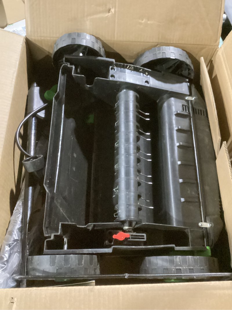 Condition photo showing Good Condition for tiectown 14-inch 13.5 amp 2-in-1 electric dethatcher and scarifier with 11.5-gallon collection bag, lawn dethatcher with 5-position depth adjustment, blade replacement without tool - green
