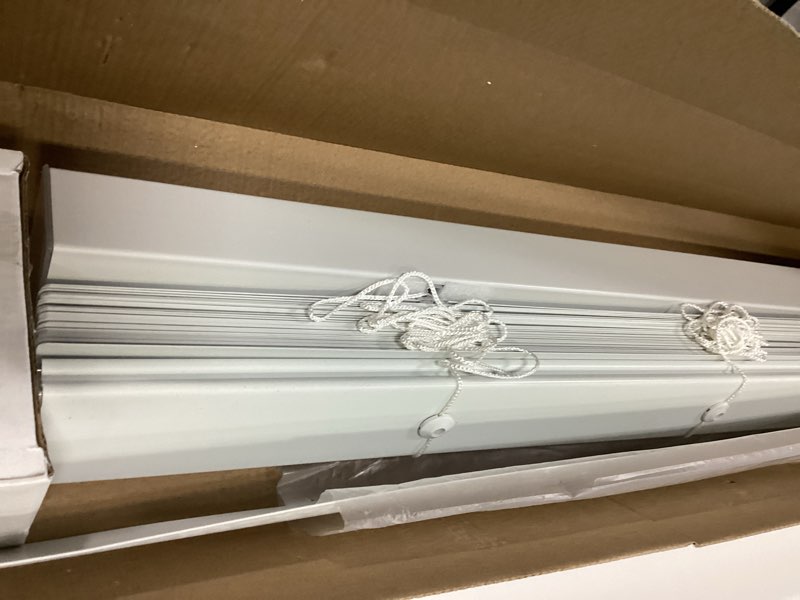 Condition photo showing Good Condition for Cordless Room Darkening Venetian Blind - 27 Inch Width, 64 Inch Length, 2" Vinyl Slat Size - White - GII Luna Light Filtering Horizontal Mini Windows Blinds for Interior by Achim Home Decor 27"W x 64"H White