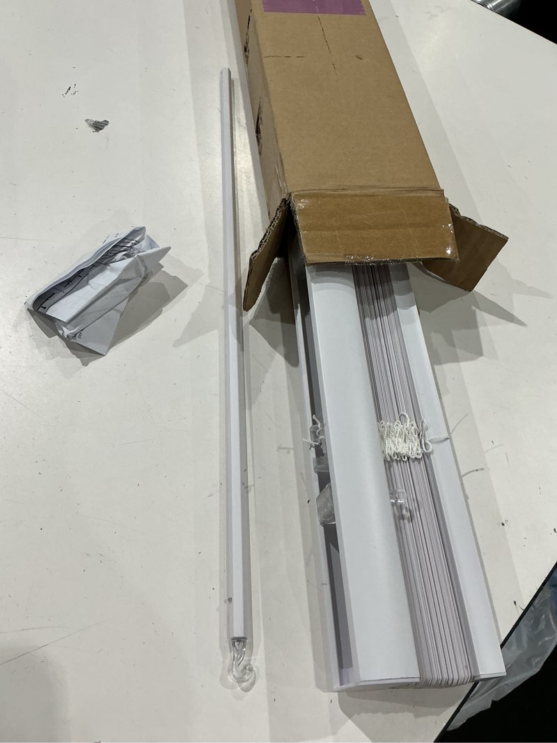 Condition photo showing Good Condition for lotus & windoware cordless 1  vinyl mini blind light filtering horizontal blind  22  width x 48  length  white  smooth