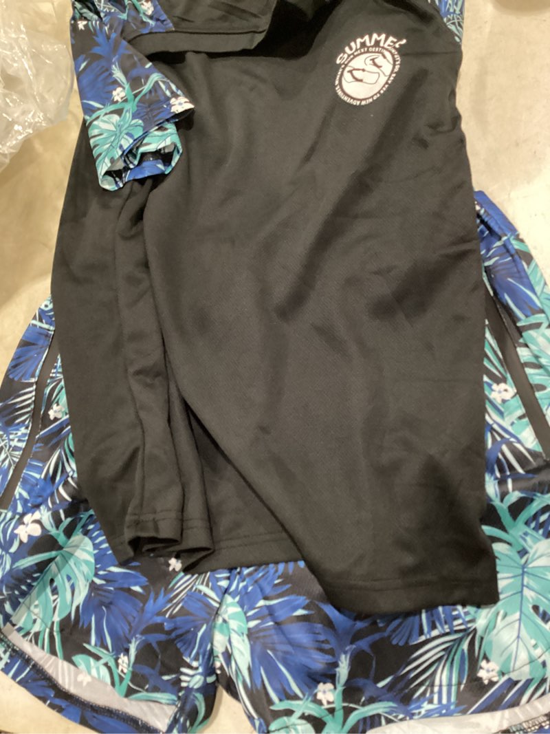 Condition photo showing Good Condition for women's short sleeve swim shirt rash two piece guard swimsuit top upf50+ sun protection bathing suit with boyshorts medium black