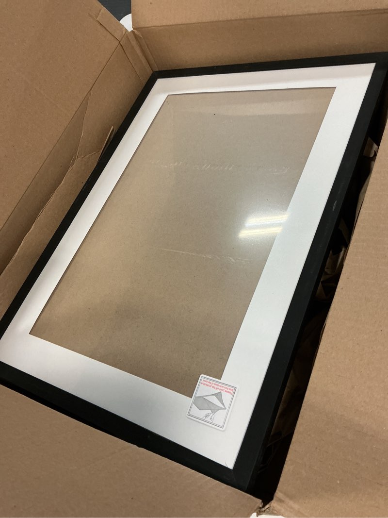 Condition photo showing Good Condition for upsimples 14x20 picture frame, display pictures 11x17 with mat or 14 x 20 without, wall hanging poster frames, black, 1 pack black 14x20