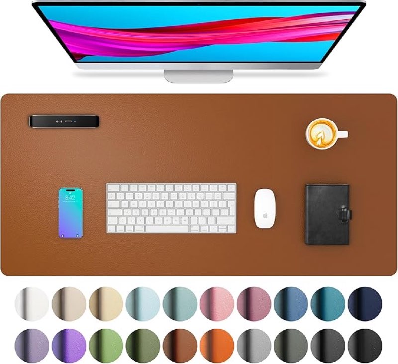 aothia faux leather desk mat - non-slip pu leather desk blotter, waterproof writing surface, large desk pad for office & home (55" x 24", baby blue) 55" x 24" baby blue