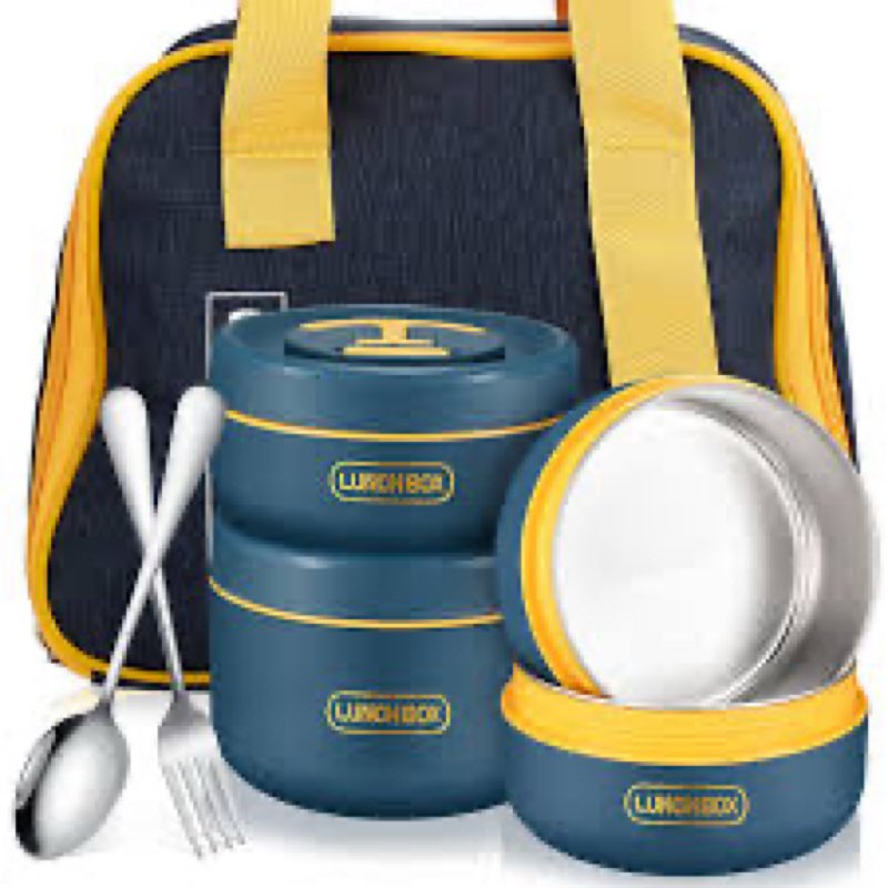 dandat 3 pcs portable insulated lunch container set for adult kids, stackable stainless steel bento 