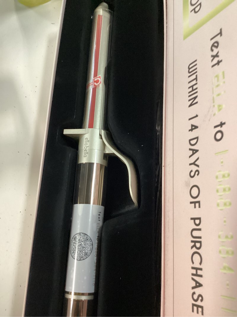 Condition photo showing New/Like New for ella bella® curling iron 1 inch with infrared, ceramic wand, all hair types | professional hair curler - transform your look in seconds. suitable for all hair types, ceramic technology champagne 1 inch