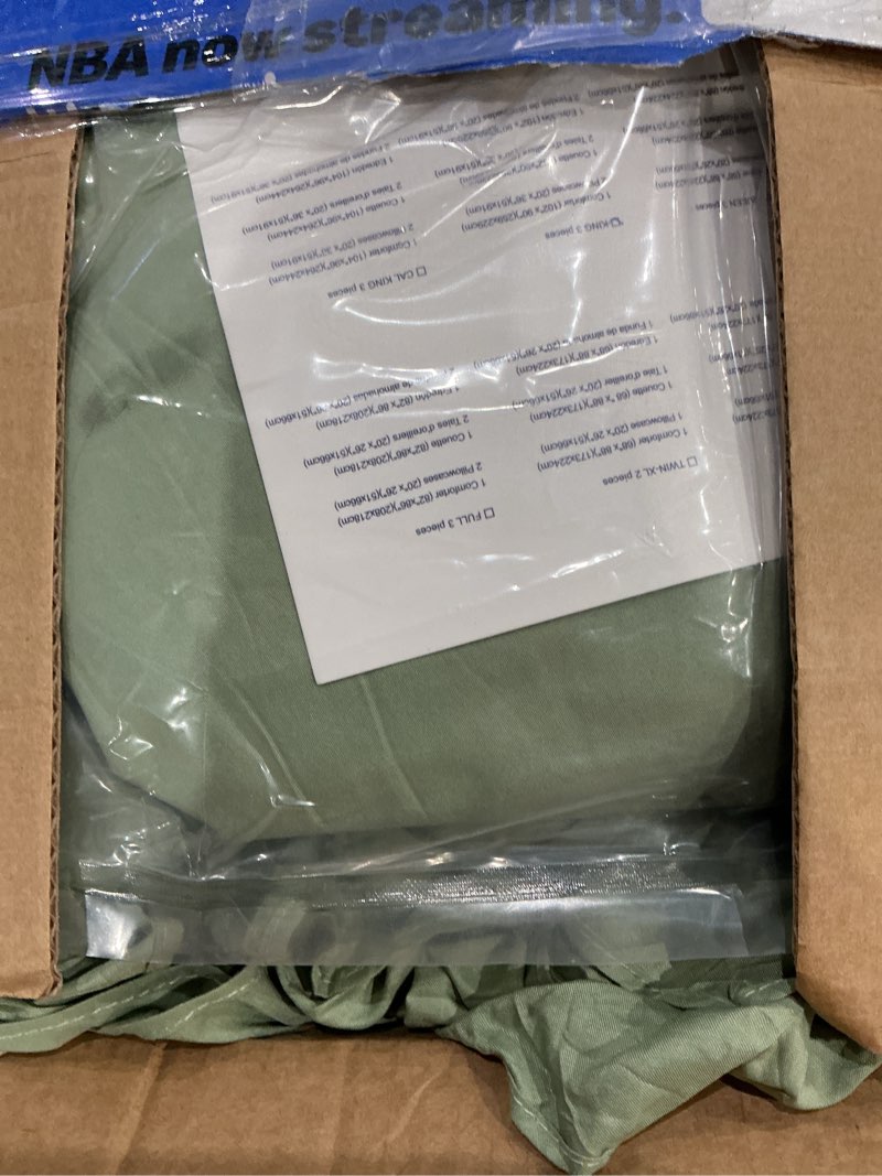 Condition photo showing As Is for fuanna king size comforter set sage green, 3 pieces ruffle king bedding set, fluffy farmhouse bed in a bag king with 1 lightweight comforter & 2 pillowshams 07 - sage green king(102"x 90")