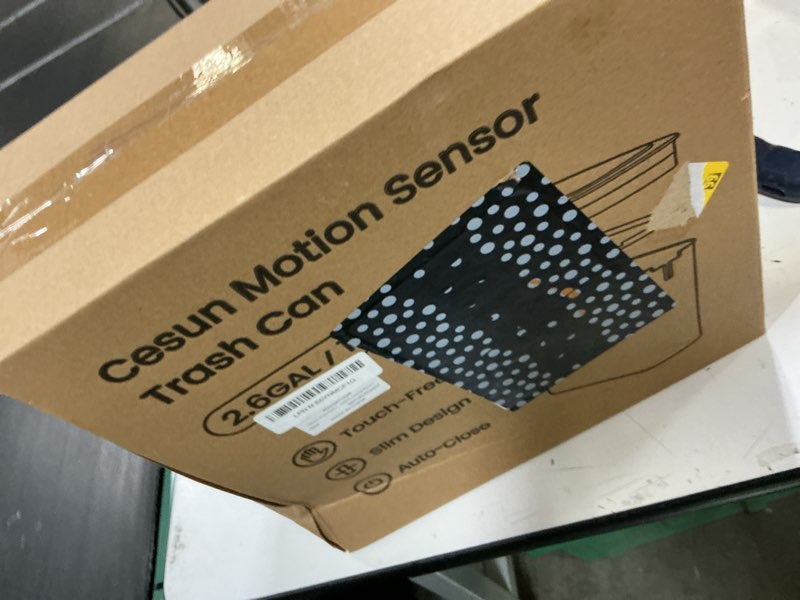 Condition photo showing New/Like New for cesun automatic motion sensor black bathroom trash can with lid, 2.6 gallon touchless trash bin, smart plastic slim garbage can small wastebasket for toilet, office, rv, bedroom, living room