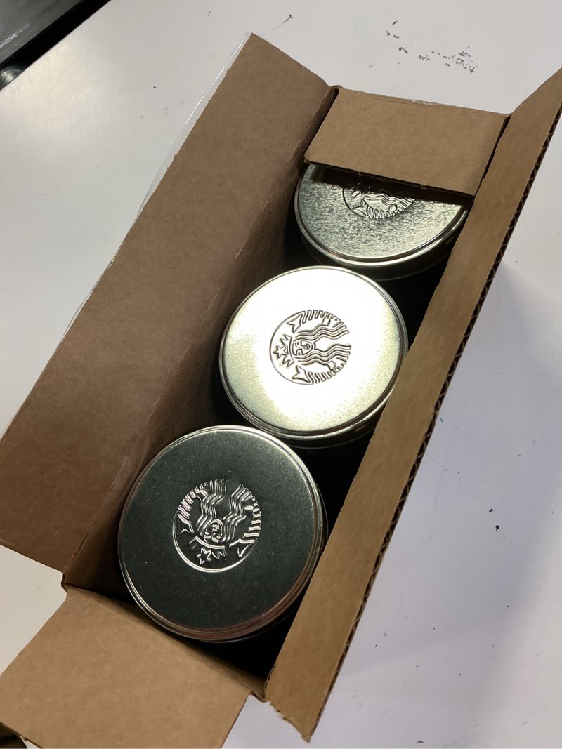Condition photo showing New/Like New for (bb:27/may/2026)starbucks premium instant coffee, medium roast coffee, arabica beans, three 3.17 oz tins