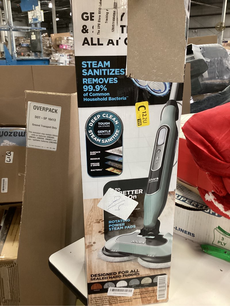 Condition photo showing As Is for 1200W Powerful Steam Mop with 2pcs Washable Pads, 30s Quick-Heating, Lightweight, 12.5oz Removable Water Tank, 260? for Cleaning and Sanitizing Hardwood, Marble, Tile and Carpet White