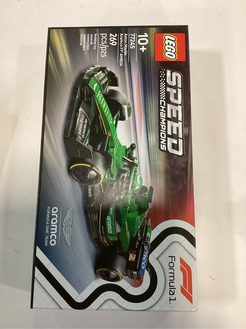 Condition photo showing New/Like New for LEGO Speed Champions Aston Martin Aramco F1 AMR24 Race Car Toy - Building Set for Kids, Boys & Girls, Ages 10+ - Toy Car for F1 Fans - Gift Idea for Birthday - 77245