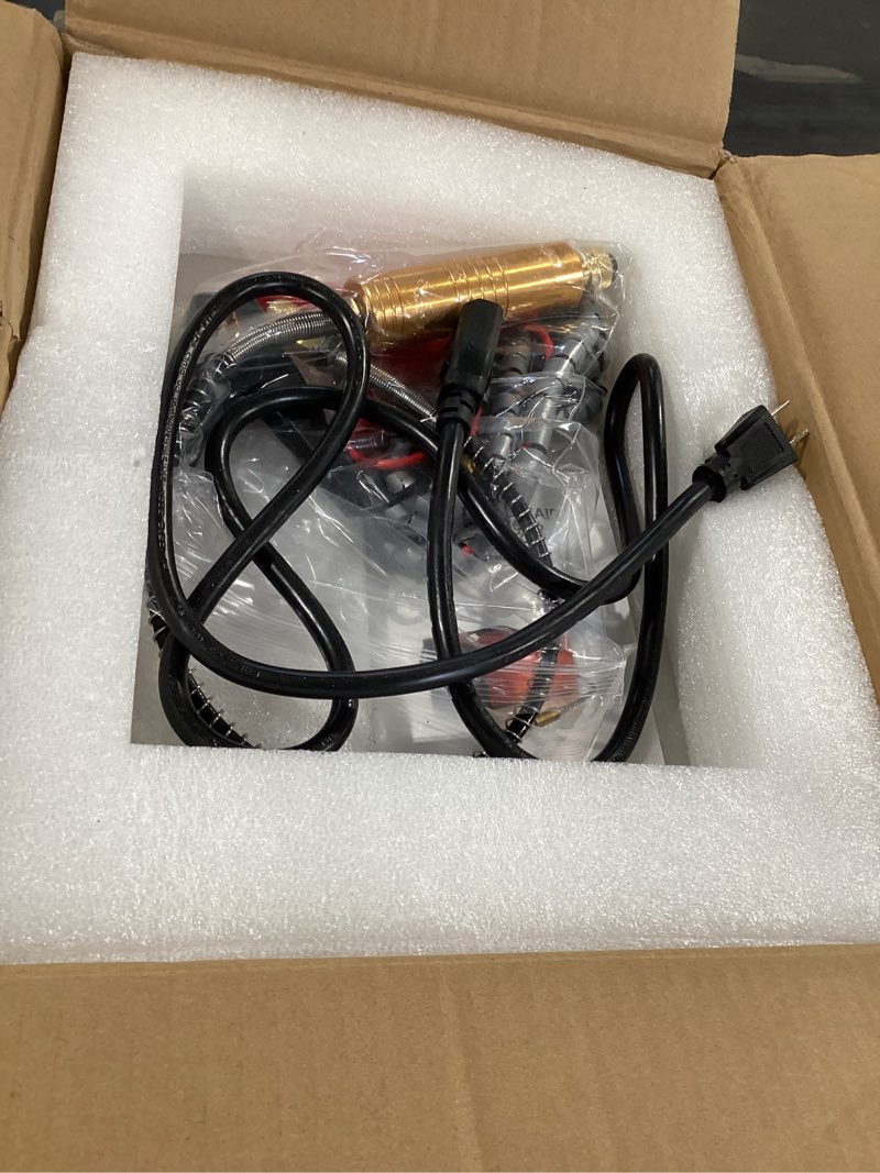Condition photo showing As Is for goyojo pcp air compressor, max 4500 psi / 300 bar, fast fill for airguns or paintball tank, auto shut-off, dual power car 12v dc or home 120v ac, built-in cooling fan, 300w portable pcp pump