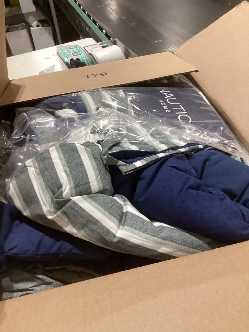 Condition photo showing As Is for nautica - twin/twin xl comforter set, soft brushed bedding with a relaxed feel for year-round use, 2 piece bed set with matching pillowcase (heathered block grey) twin xl heathered block flagstone