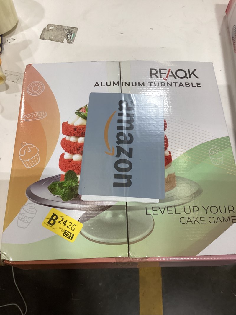 Condition photo showing Good Condition for rfaqk 12 inch aluminum alloy revolving cake stand, cake turntable for decorating rotating cake stand for cupcakes, pastries and cake decorations