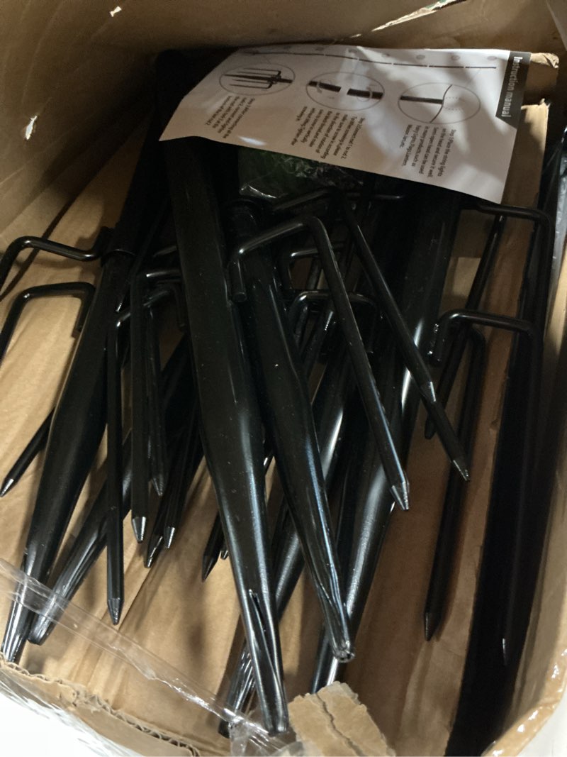 Condition photo showing As Is for 7 pack 10 ft string light poles,metal with fork lights poles for outdoor string light, rustproof heavy duty for outside garden,patio,wedding,backyard,deck,party