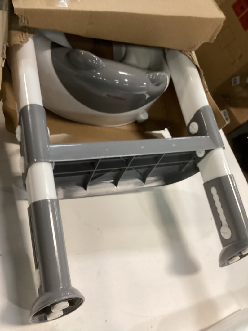 Condition photo showing As Is for Potty Training Seat with Step Stool Ladder, SKYROKU Potty Training Toilet for Kids Boys Girls Toddlers - Comfortable Safe Potty Seat with Anti-Slip Pads Ladder Grey 8838-grey