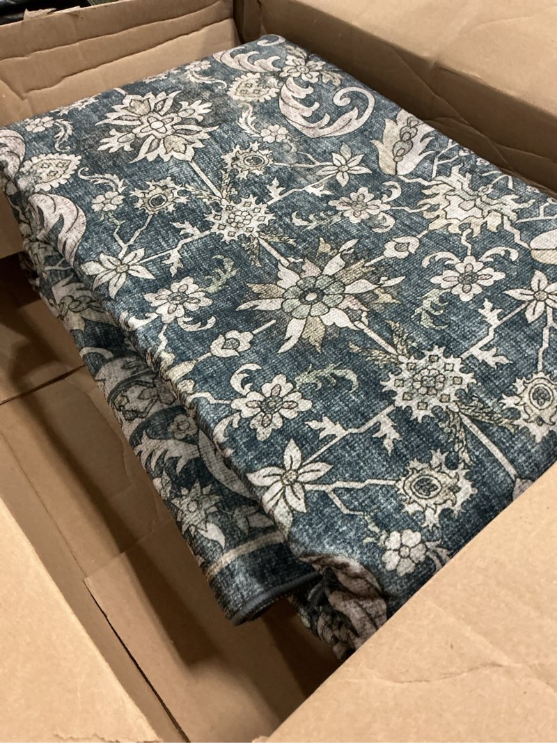 Condition photo showing New/Like New for Washable Living Room Rug: 9x12 Boho Vintage Soft Area Rug - Oriental Farmhouse Low Pile Thin Carpet for Bedroom Dining Room Home Office Decor Non-Slip Stain-Resistant - Smoky Indigo Smoky Indigo 9' x 12' (Rectangular)