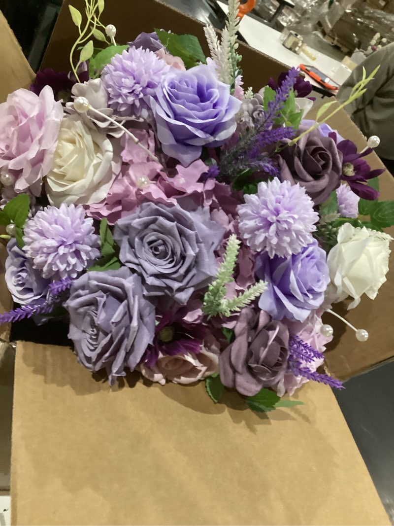 Condition photo showing Good Condition for 2pcs 15inch centerpieces table decorations lavender & purple artificial flowers roses balls for wedding centerpiece party bouquet faux floral arrangement (without stand) 2pcs 15'' purple