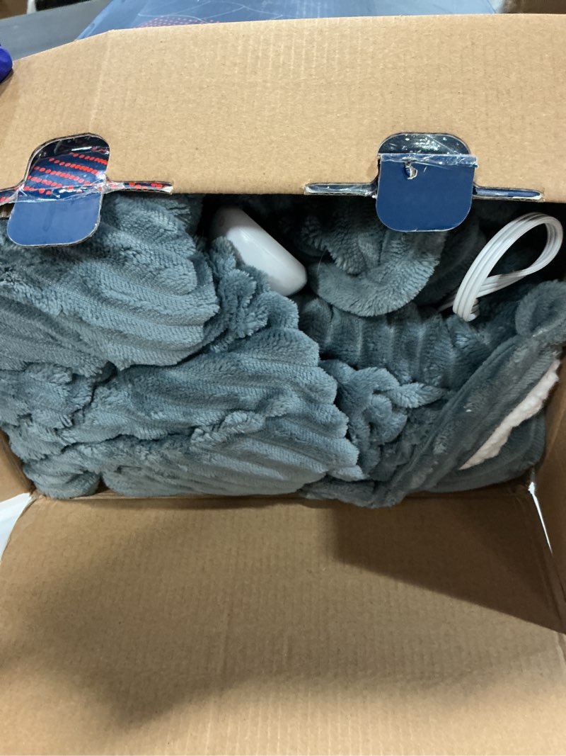 Condition photo showing As Is for bedsure electric blanket twin - soft ribbed flannel heated blanket, heating blanket with 10 time settings, 6 heat settings, and 8 hrs timer auto shut off (62x84 inches, grey) 01 - grey twin