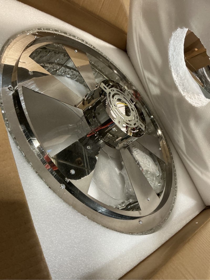 Condition photo showing Good Condition for fandelier ceiling fan with lights and remote control dimmable crystal ceiling fan led 3 color 6 speeds chandelier fan bedroom kitchen living room