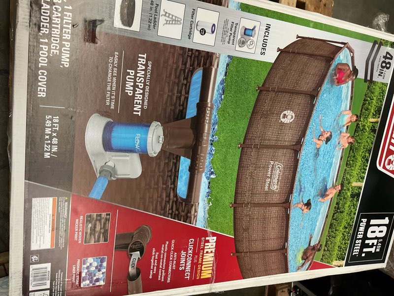 Condition photo showing New/Like New for coleman power steel 18 ft. x 48 in. round metal frame above ground pool set