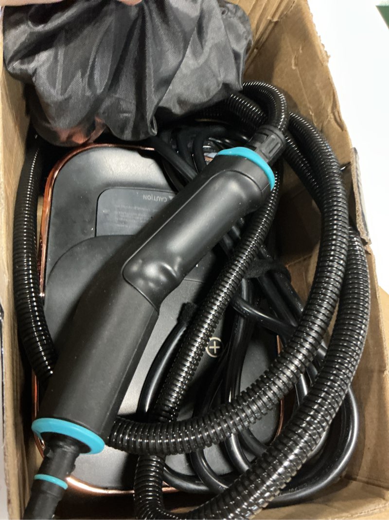 Condition photo showing As Is for steam cleaner,15s heat-up 42.27oz tank,2500w handheld steam cleaner for home with 15 pcs accessories,portable steamer for cleaning,kitchens,grease,bathrooms,grout,tile,bed bugs,floor,couch and car