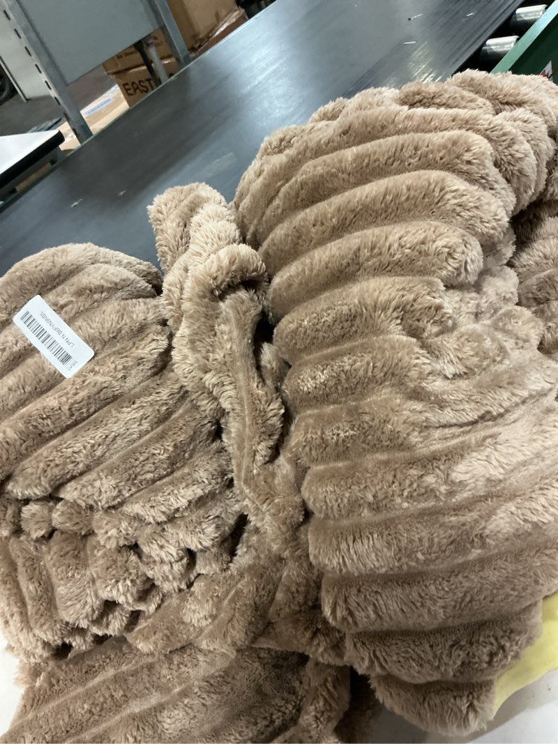 Condition photo showing As Is for bedsure gentlesoft light brown fleece blanket for couch - cozy soft blankets for women, cute small throws for girls, 90x90 inches light brown queen