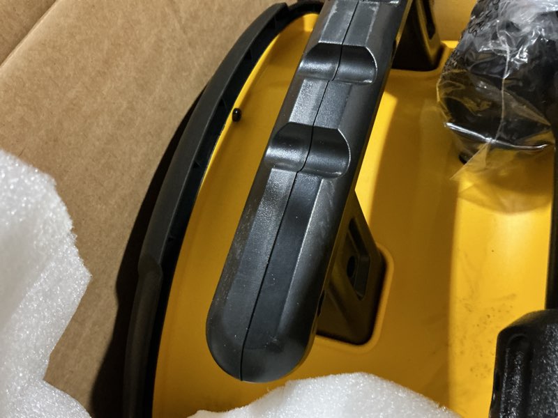 Condition photo showing As Is for dewalt 18 in. 20v cordless ac/dc hybrid 3-speed drum yellow fan with adapter cord (tool only)
