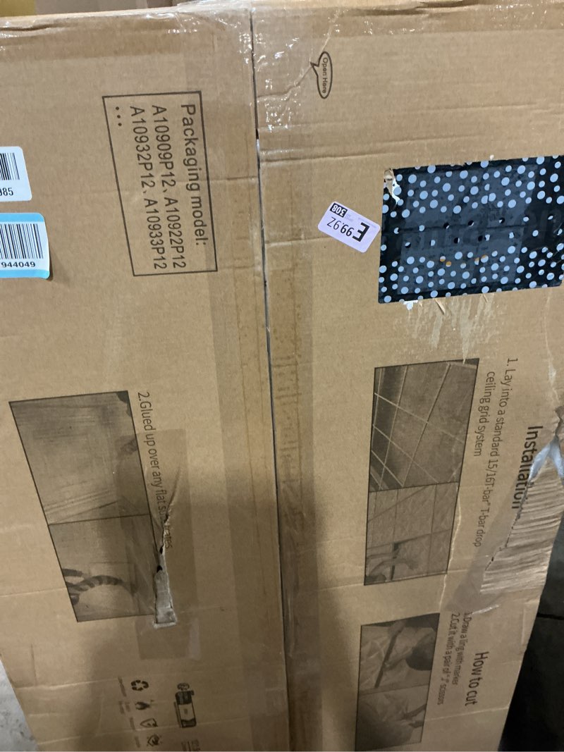 Condition photo showing Good Condition for art3d drop ceiling tiles, 24x48in. white (12-pack), polyvinyl chloride (pvc), glue down 24"x48" white 12