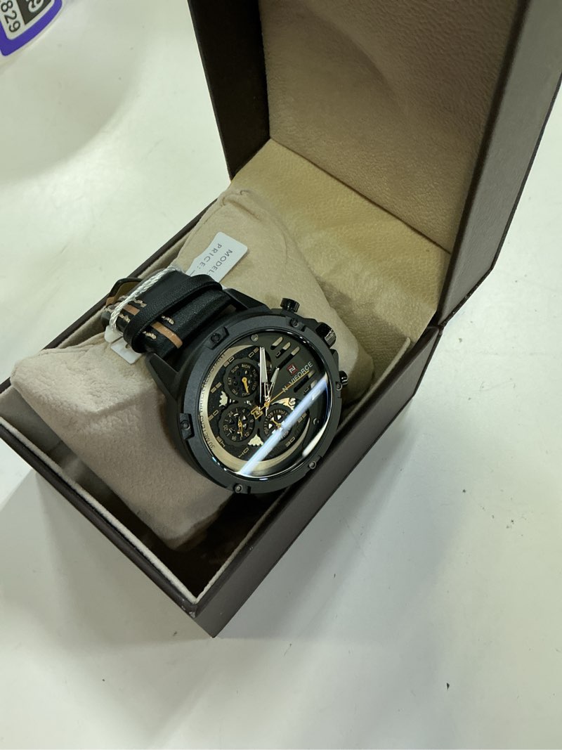 Condition photo showing New/Like New for naviforce sport military watches for men waterproof watch analog quartz leather band date calendar clock wristwatch black+yellow+brown