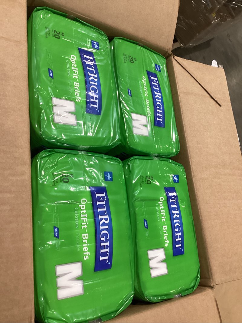 Condition photo showing Good Condition for fitright adult diapers, ultra heavy absorbency, m (waist size 32in-44in), 80 count, optifit incontinence briefs for men and women, disposable, moisture-wicking, leak protection, medium 80 count
