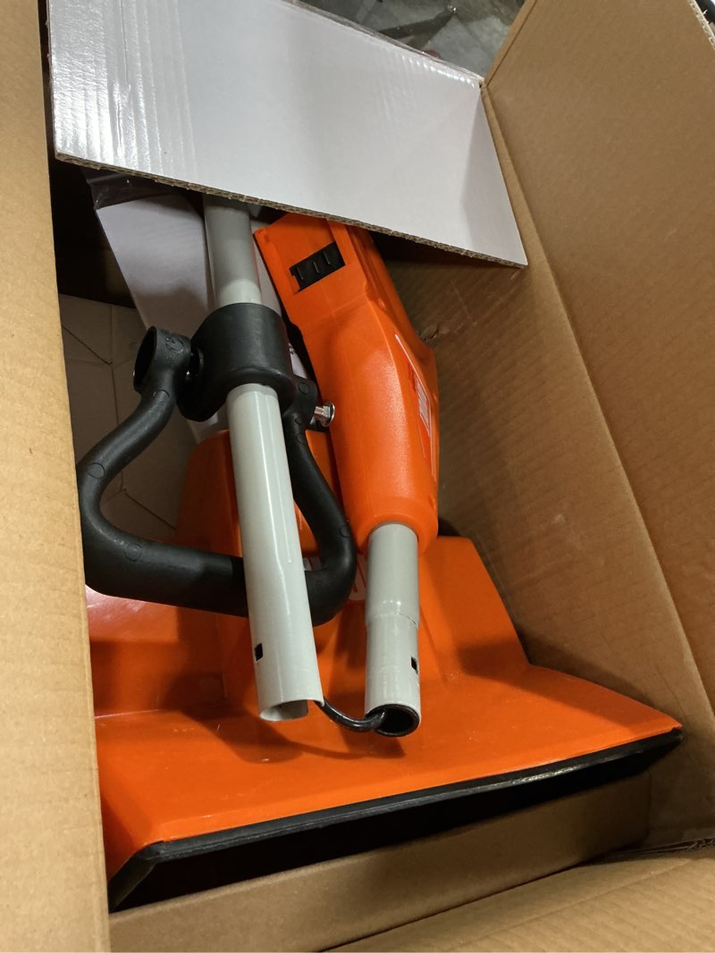 Condition photo showing As Is for Cordless Snow Shovel, 24V | 13-Inch | 4-Ah Battery Powered Snow Blower, 400W Motor, Battery & Fast Charger Included, Electric Snow Removal for Driveways, Steps and Walkways Black & Orange