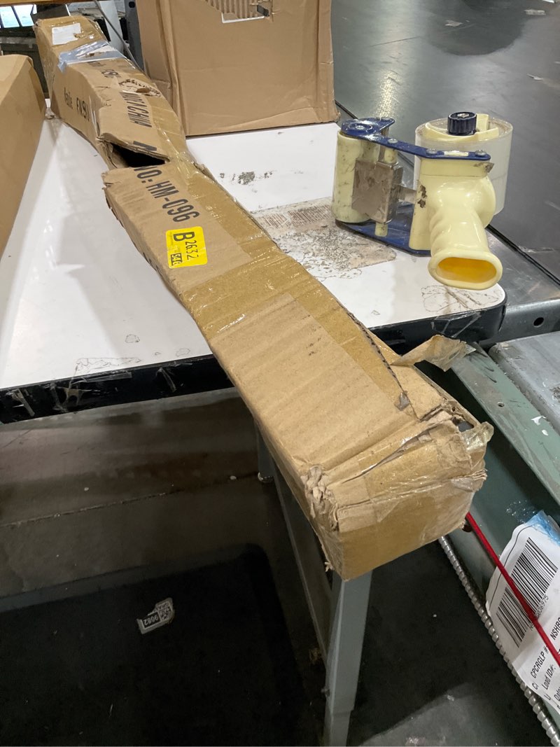 Condition photo showing As Is for brushed nickel curtain rods - single, telescoping 36-72" decorative rods with square finial, heavy duty 1" diameter brushed nickel 36-72"