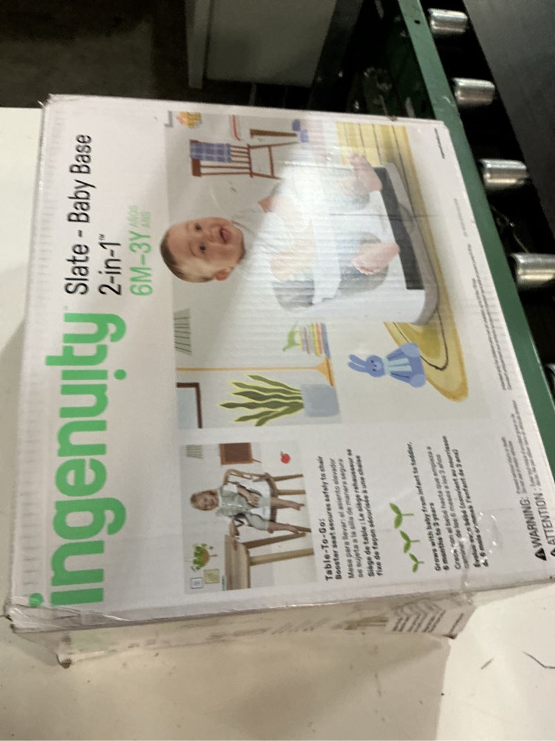 Condition photo showing New/Like New for ingenuity baby base 2-in-1 booster feeding and floor seat with self-storing tray - slate
