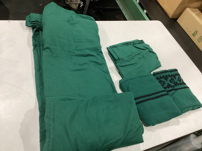 Condition photo showing Good Condition for mairêve embroidery comforter set, boho farmhouse western bedding set, all season bed in a bag comforter set with sheets, pillowcases & shams, emerald green king 7 pieces
