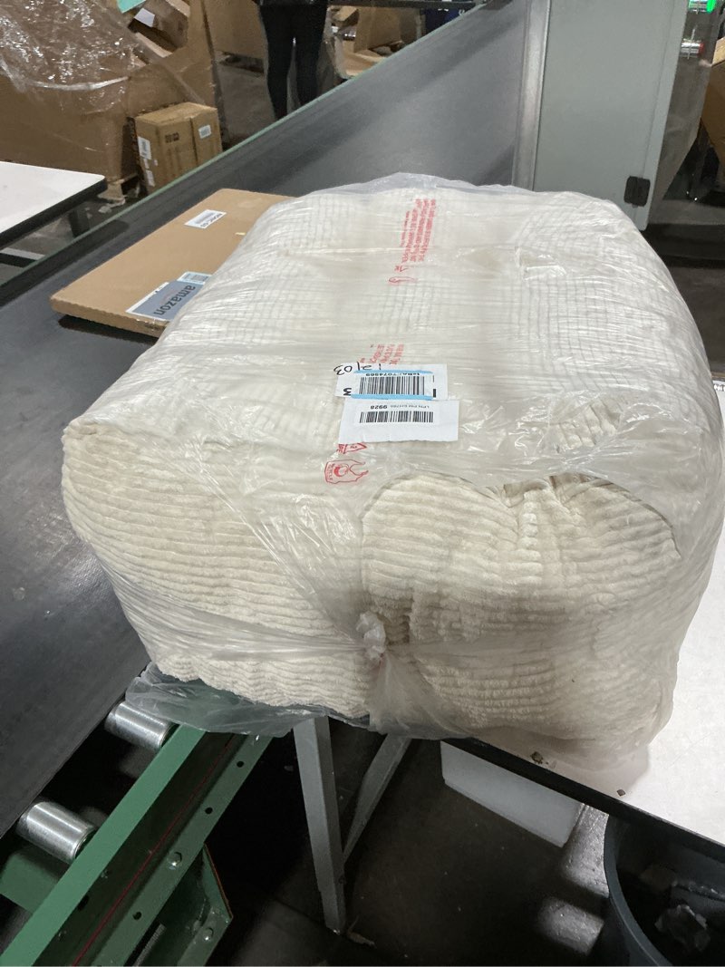 Condition photo showing Good Condition for HIGOGOGO Square Stuffed Pouf Ottoman, Corduroy Poufs with Foam Chunk Filling, Furry and Fluffy Pouf Foot Stool Storage Ottoman, 25.6 X 25.6 Floor Poufs Foot Rest for Living Room, Beige 25.5 Inch Beige