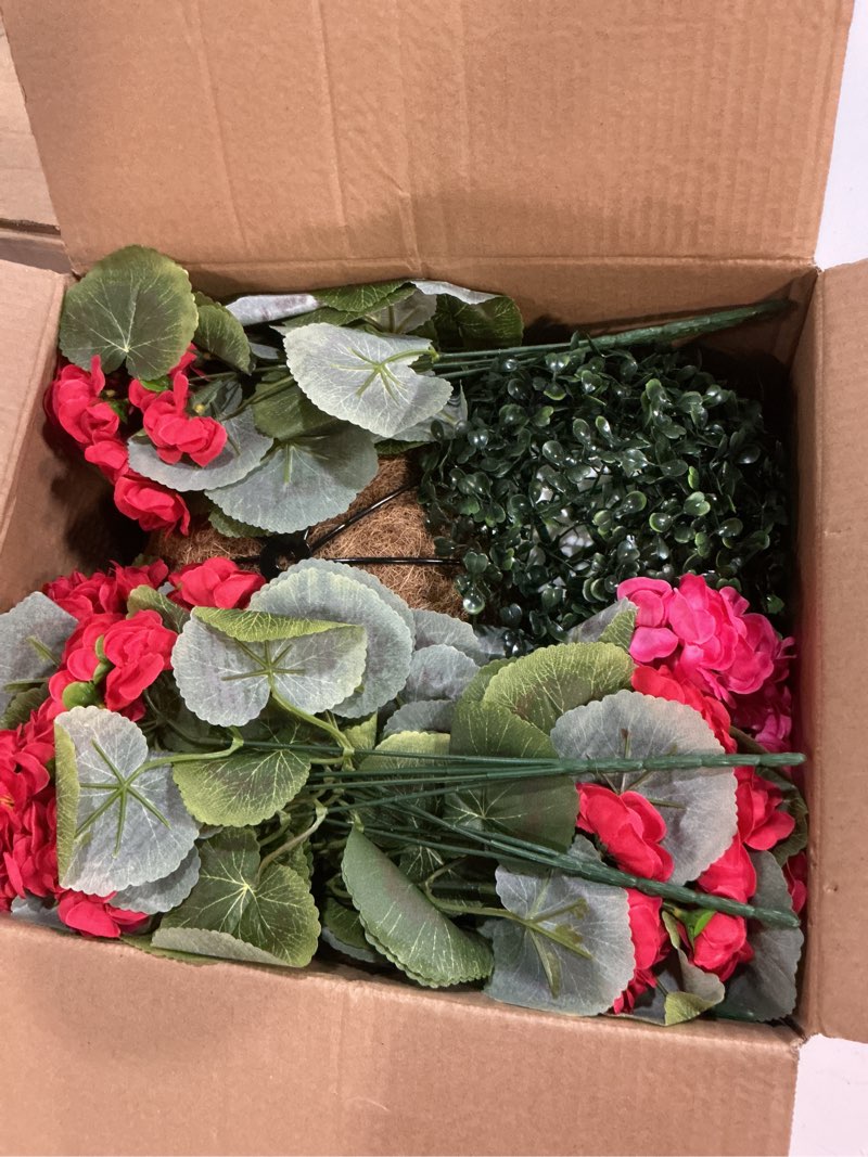 Condition photo showing New/Like New for waipfaru 2 set artificial geraniums for outdoors with hanging baskets, 12 bundles uv resistant artificial outdoor plants, fake flowers for spring front porch home patio balcony yard decor, mixing mixed