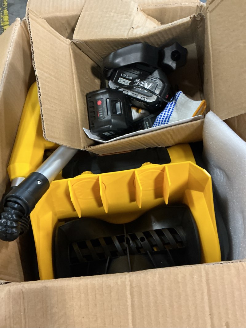 Condition photo showing Good Condition for Cordless Snow Blower Battery Powered with 2 * 4.0 Ah 21v Batteries and Charger,12'' Electric Snow Shovel Machine for Snow Removal Clearance Step,Driveway,Patios,Walkways