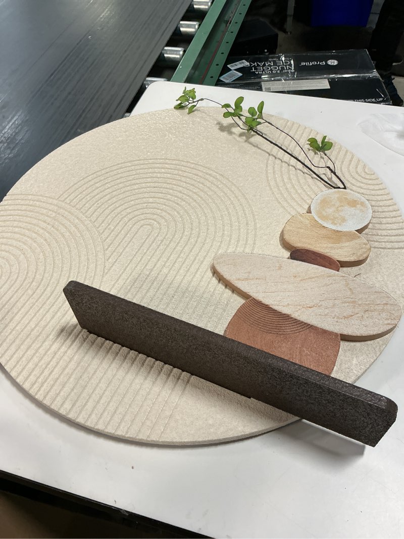Condition photo showing Good Condition for 3d textured neutral abstract wall art decor with shelf, boho beige and brown artwork for walls with green accent, modern minimalist wall decor for living room, hallway, kitchen, bedroom, office, 24x24 24"l x 24"w neutral wall art -a