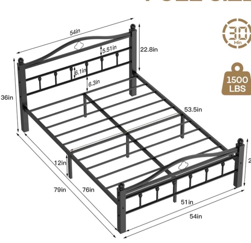 full size bed frame with headboard - heavy duty full platform bed frame supports 1500lbs, noise free, under-bed storage, mattress foundation, no box spring needed, easy assembly