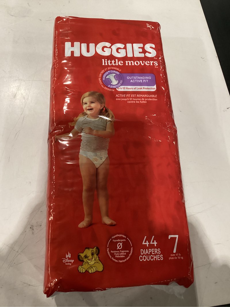 Condition photo showing Good Condition for huggies size 7 diapers, little movers baby diapers, size 7 (41+ lbs), 44 count, packaging may vary size 7