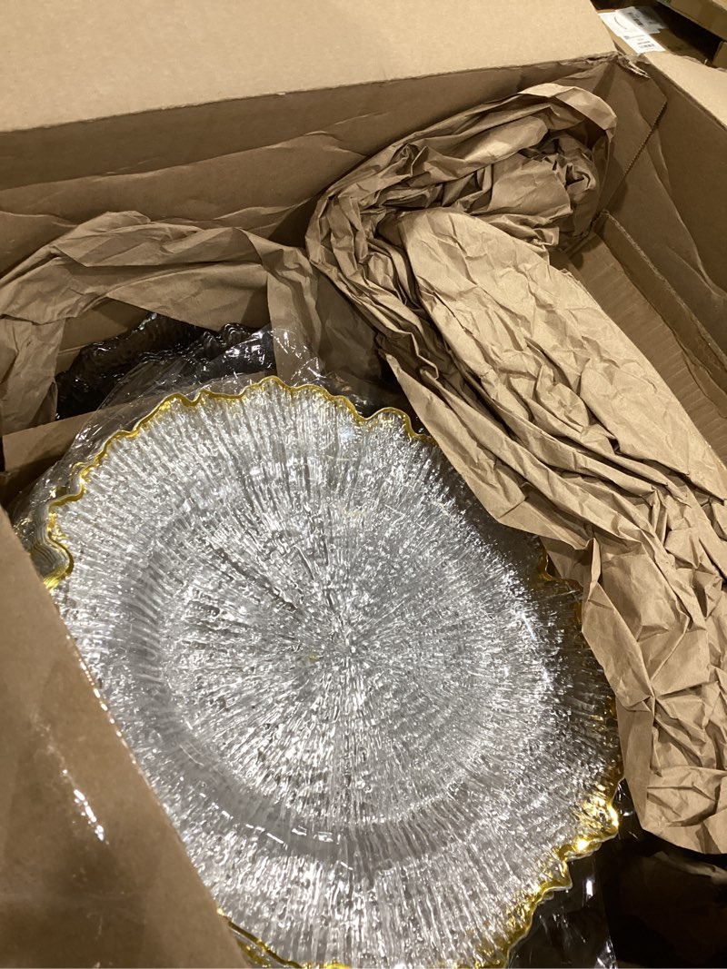 Condition photo showing Good Condition for 10pcs clear charger plates bulk wedding - 13" premium plastic ruffled gold rim chargers with flora reef design?decorative dinner charger plates for events & parties gold rim 10 pcs-13"